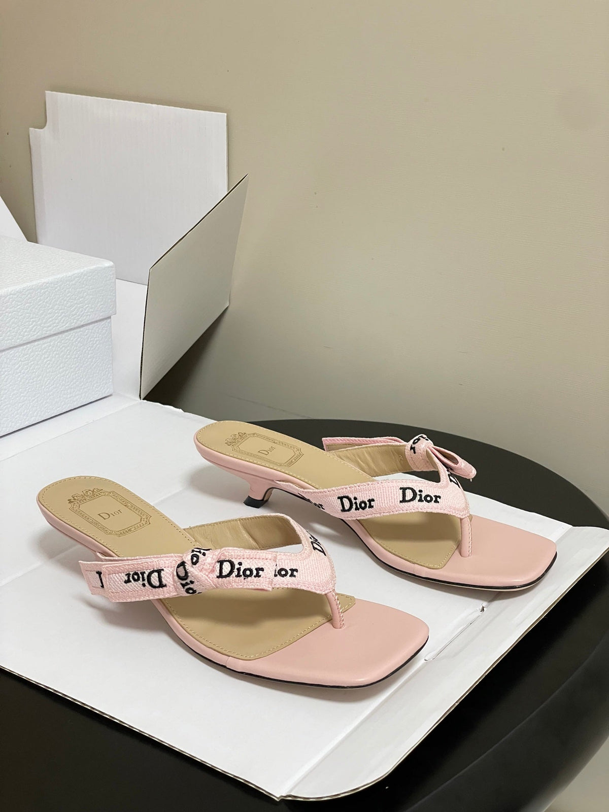CD J'Adior Heeled Thong Sandal Pink Beige Leather 834939