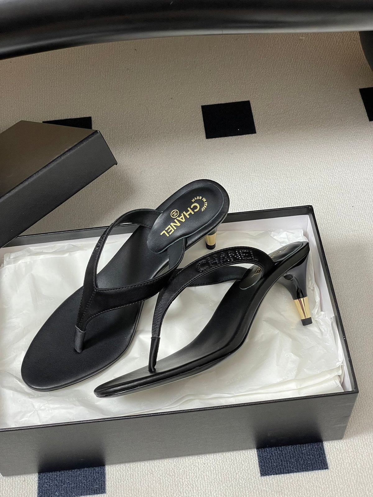 Chanel 2026 High-Heeled Flip-Flops Leather Sheepskin 834697