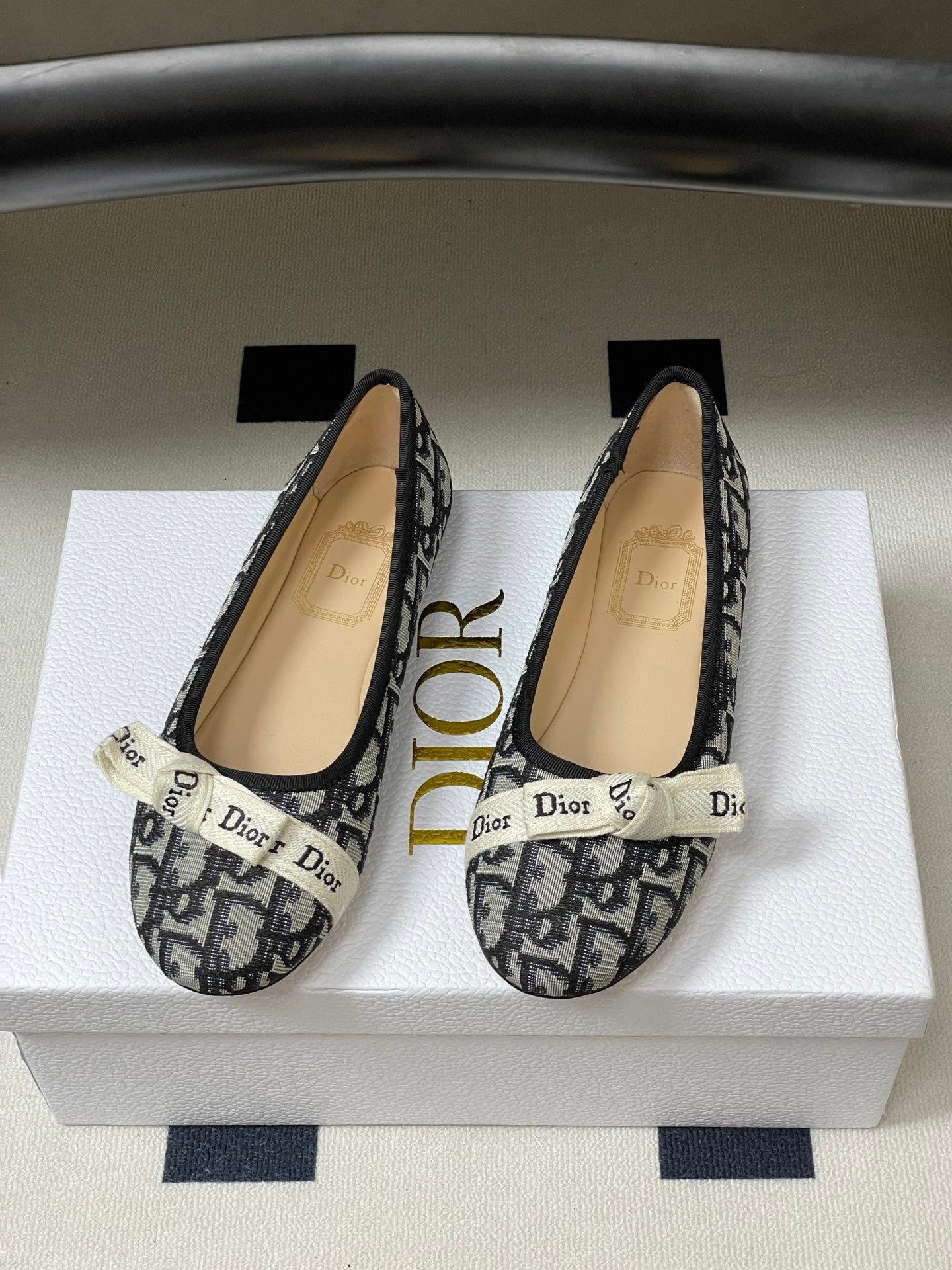 CD J'Adior Ballet Flat Grey Navy Blue Cotton 834924