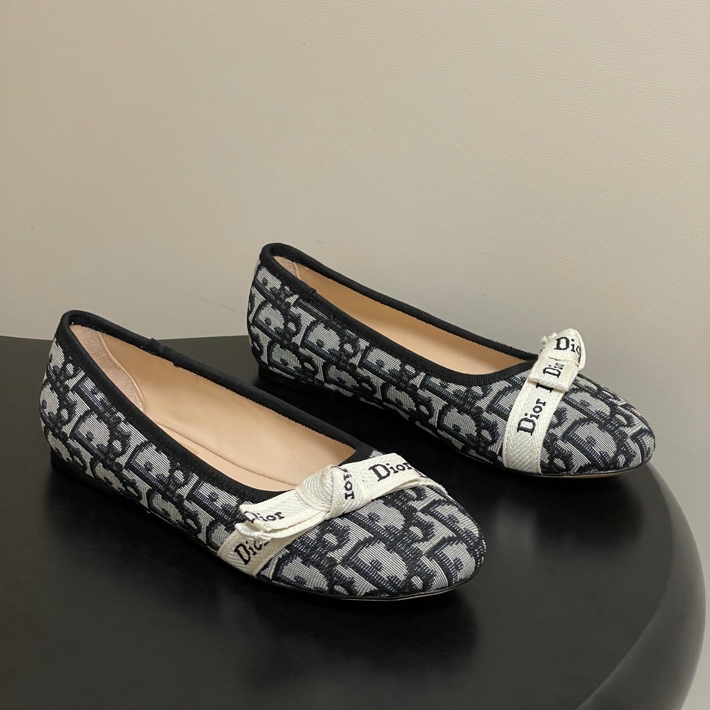 CD J'Adior Ballet Flat Grey Navy Blue Cotton 834924