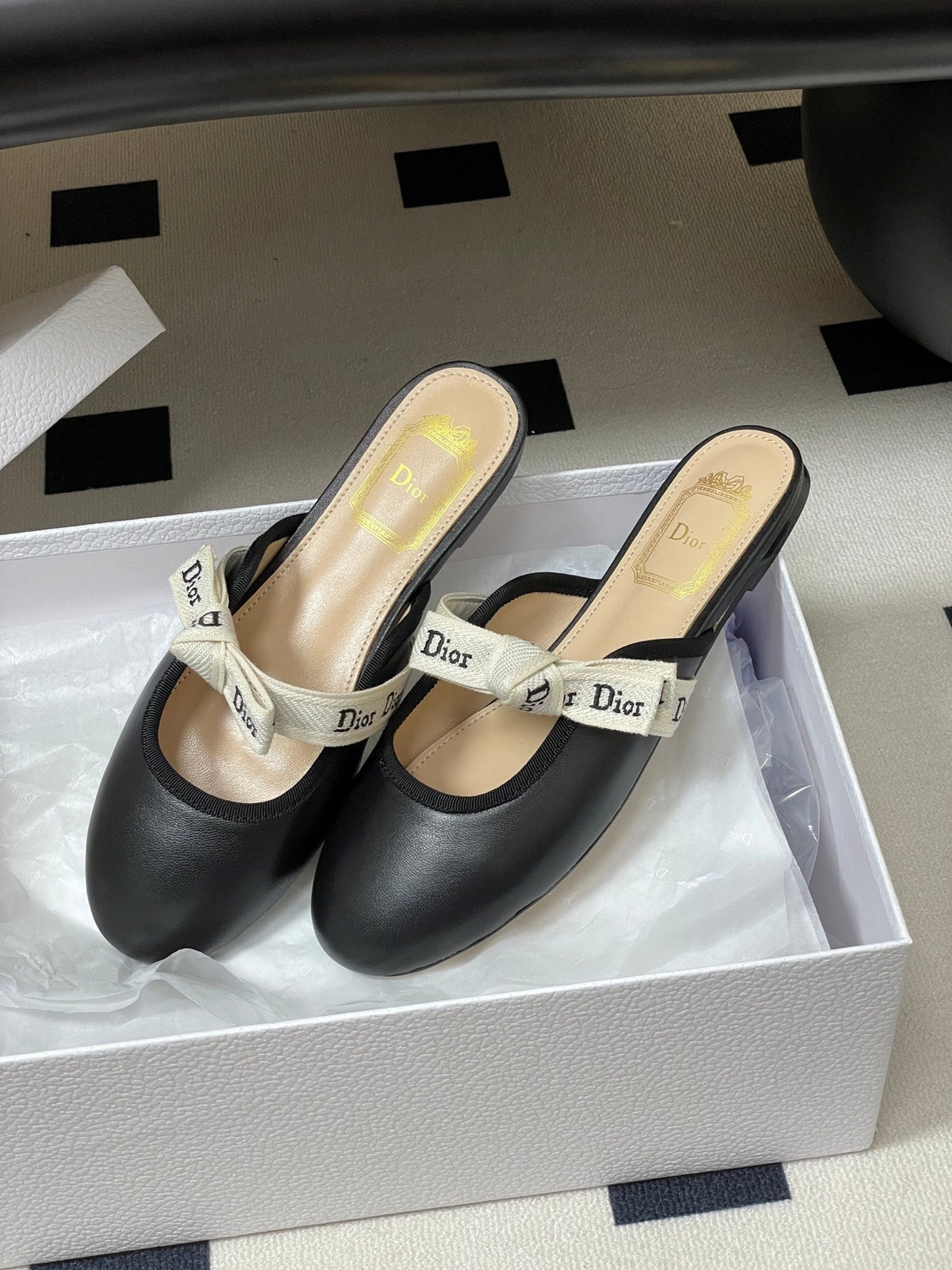 CD J'Adior Mules Black Beige Leather 834936