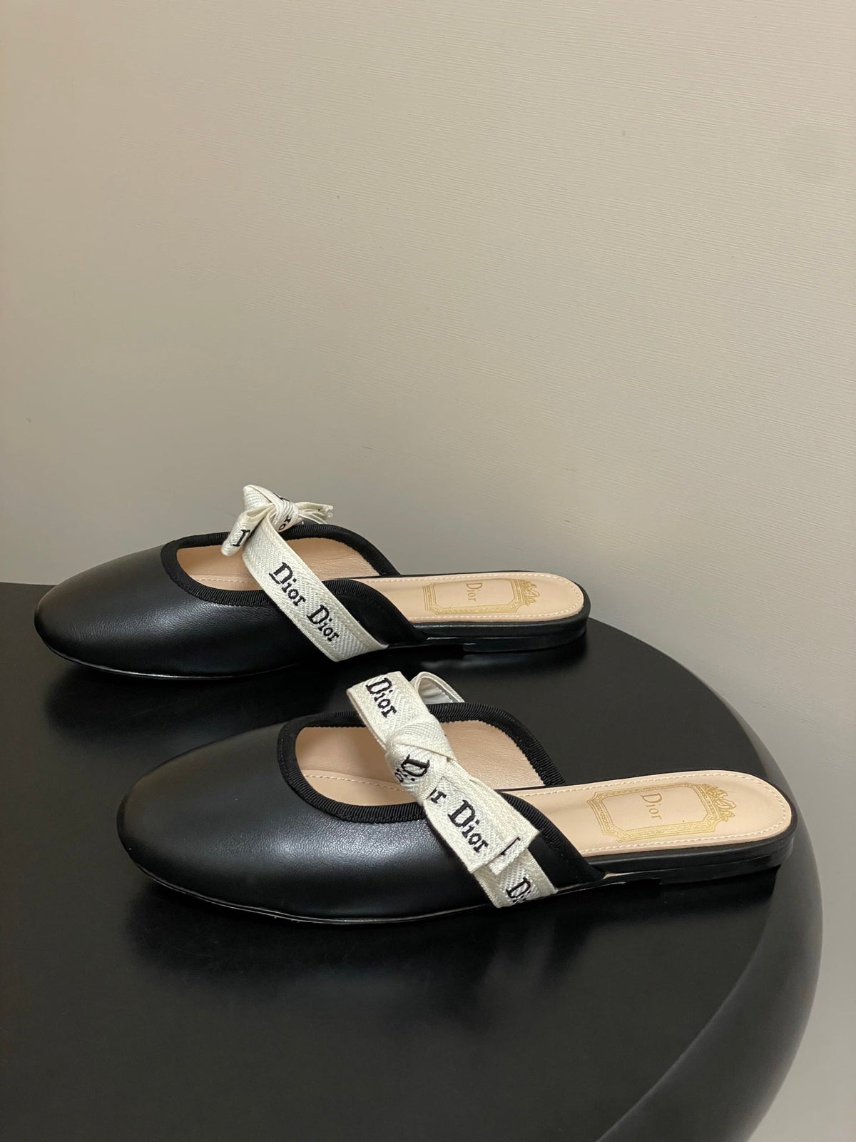 CD J'Adior Mules Black Beige Leather 834936
