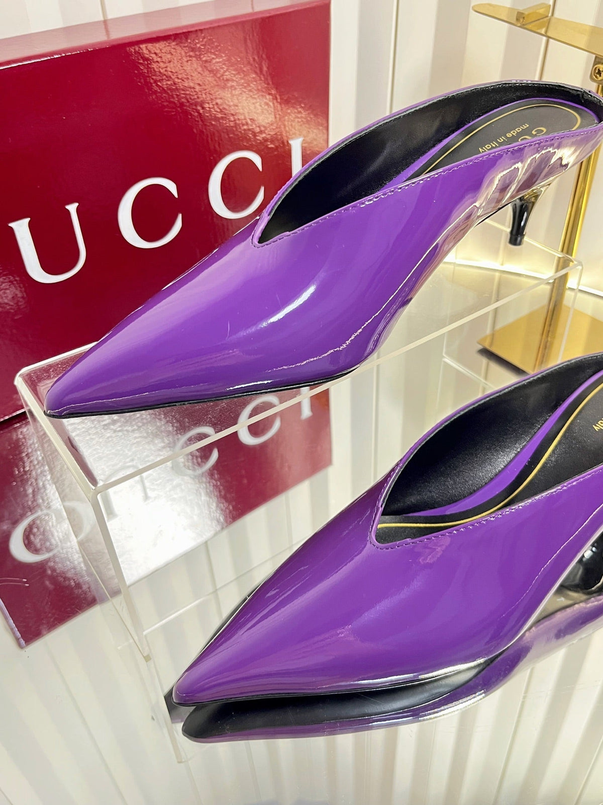 GG Women's Heeled Mules 50mm Purple Patent Leather 548395