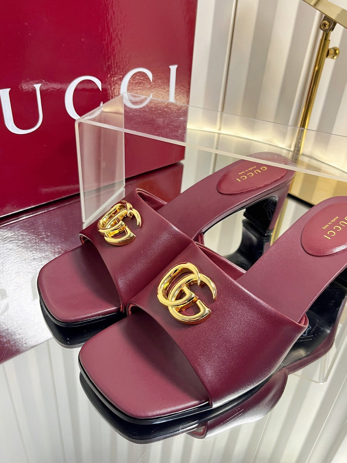 GG 26S Slippers 4.5cm Burgundy Leather 616455