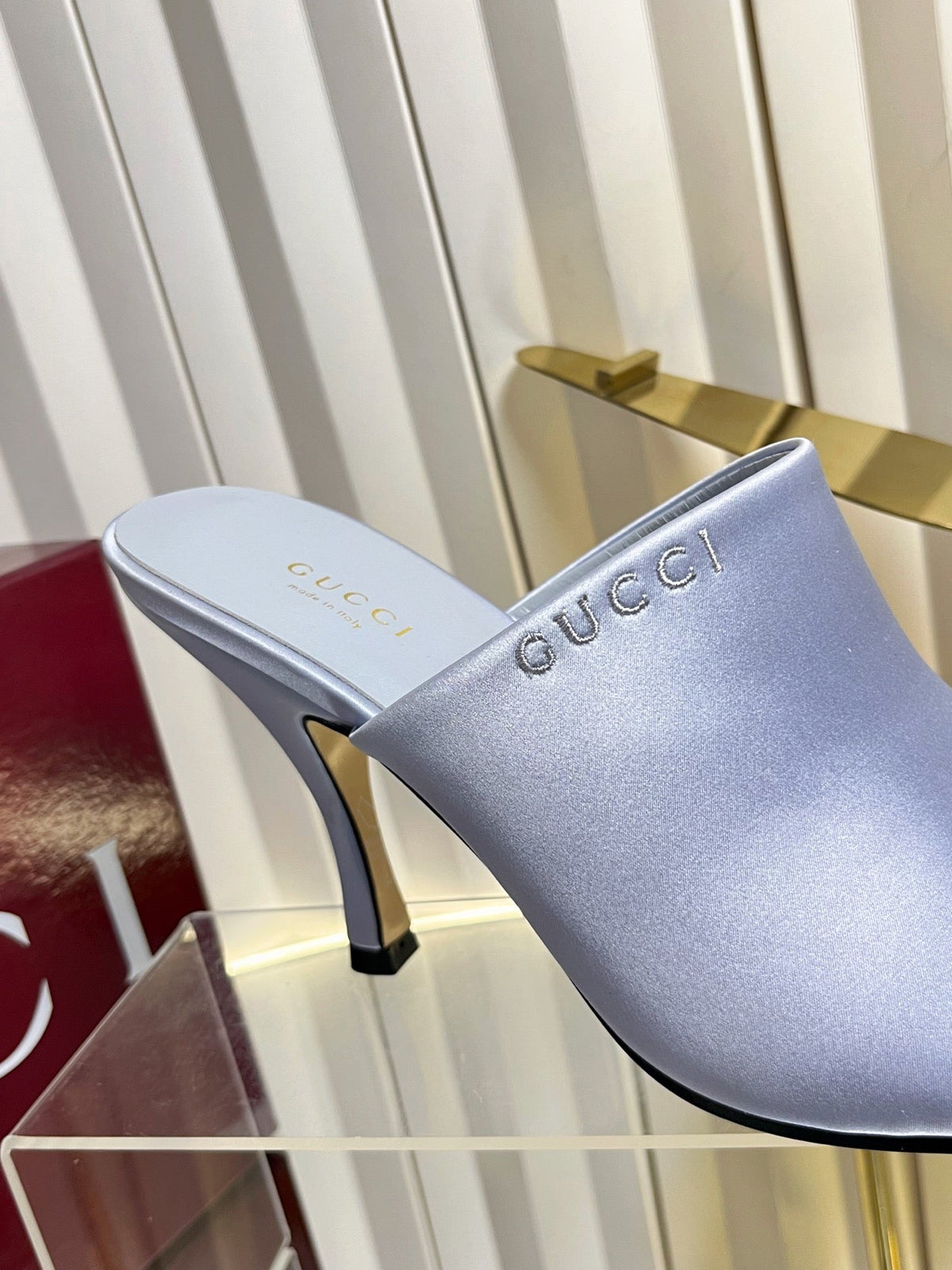 GG Cruise 26 Women's Slide Sandal 95mm Light Blue Satin 616463