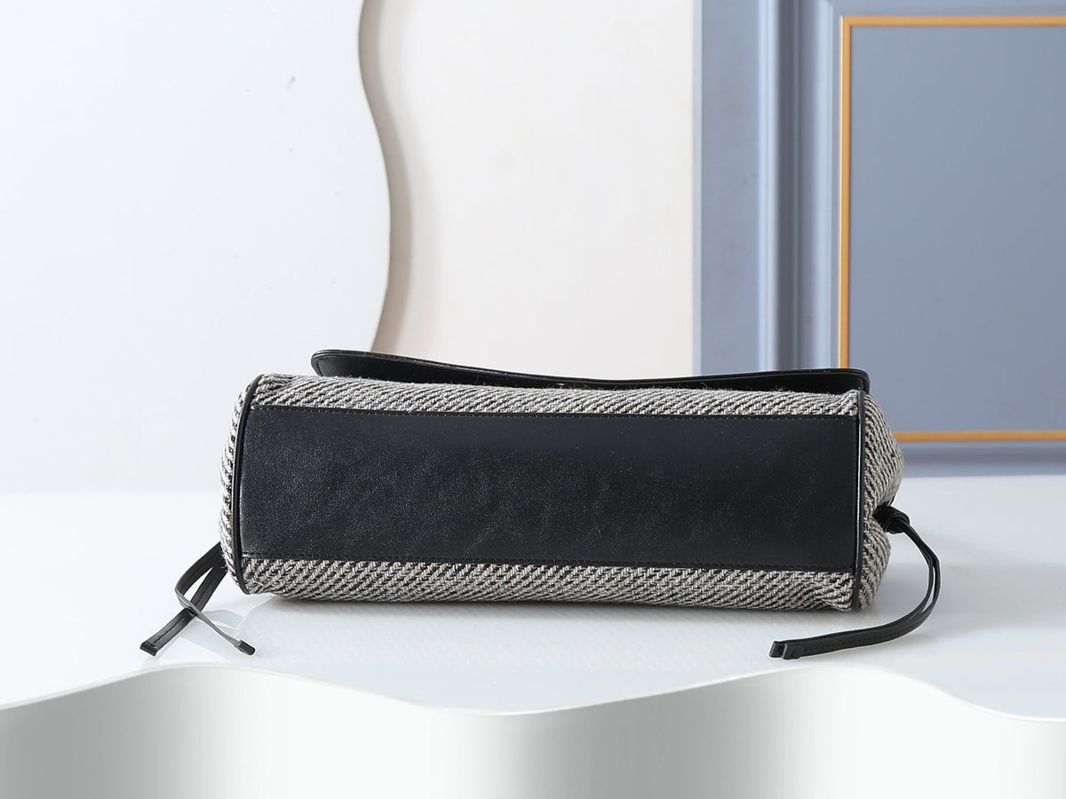 Chanel 2026 Urban Essential East West Bag 32cm Black mix Grey Leather Tweed