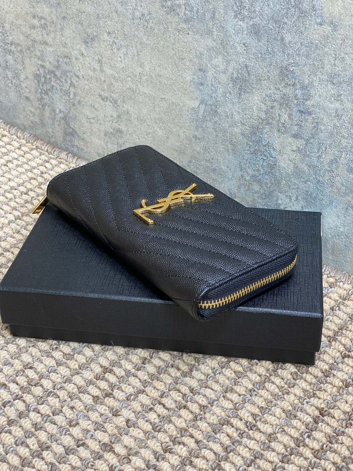 YSL Zippy Long Wallet Black Caviar Cowhide GHW