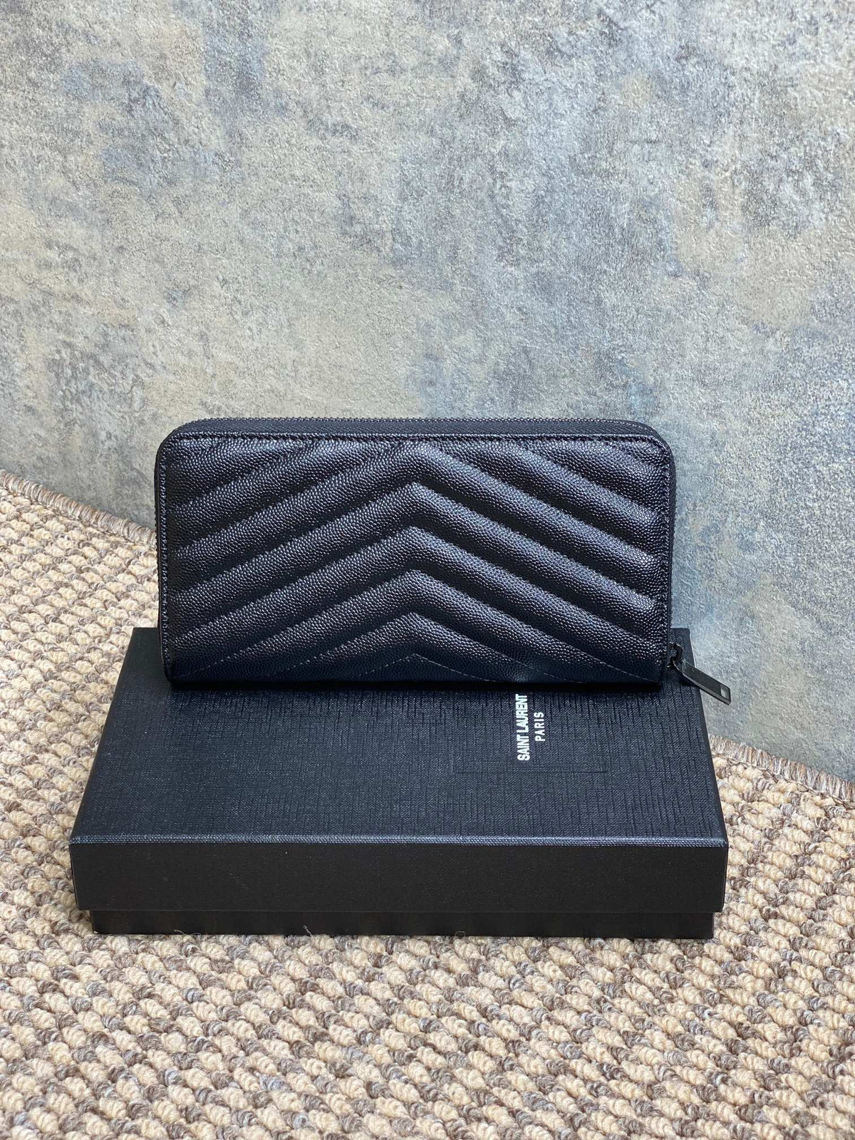 YSL Zippy Long Wallet Full Black Caviar Cowhide