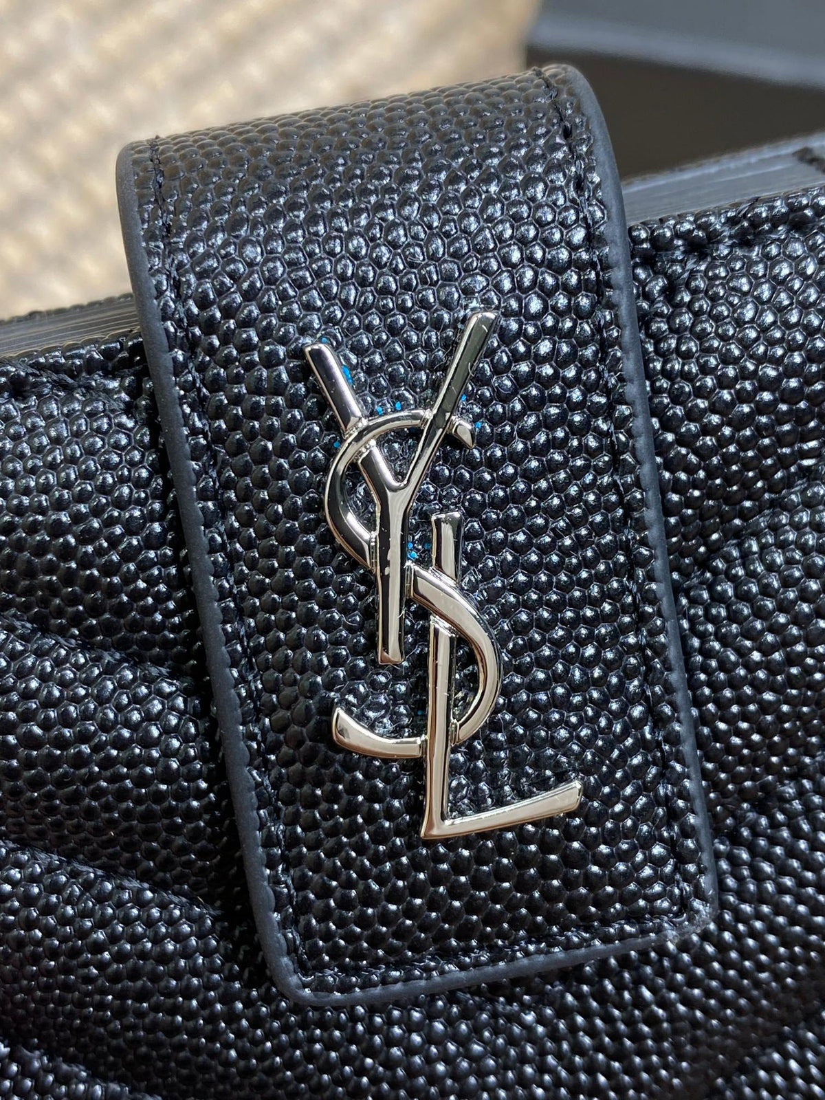YSL Accordion Card Wallet Black 11cm Caviar Cowhide Sliver HW