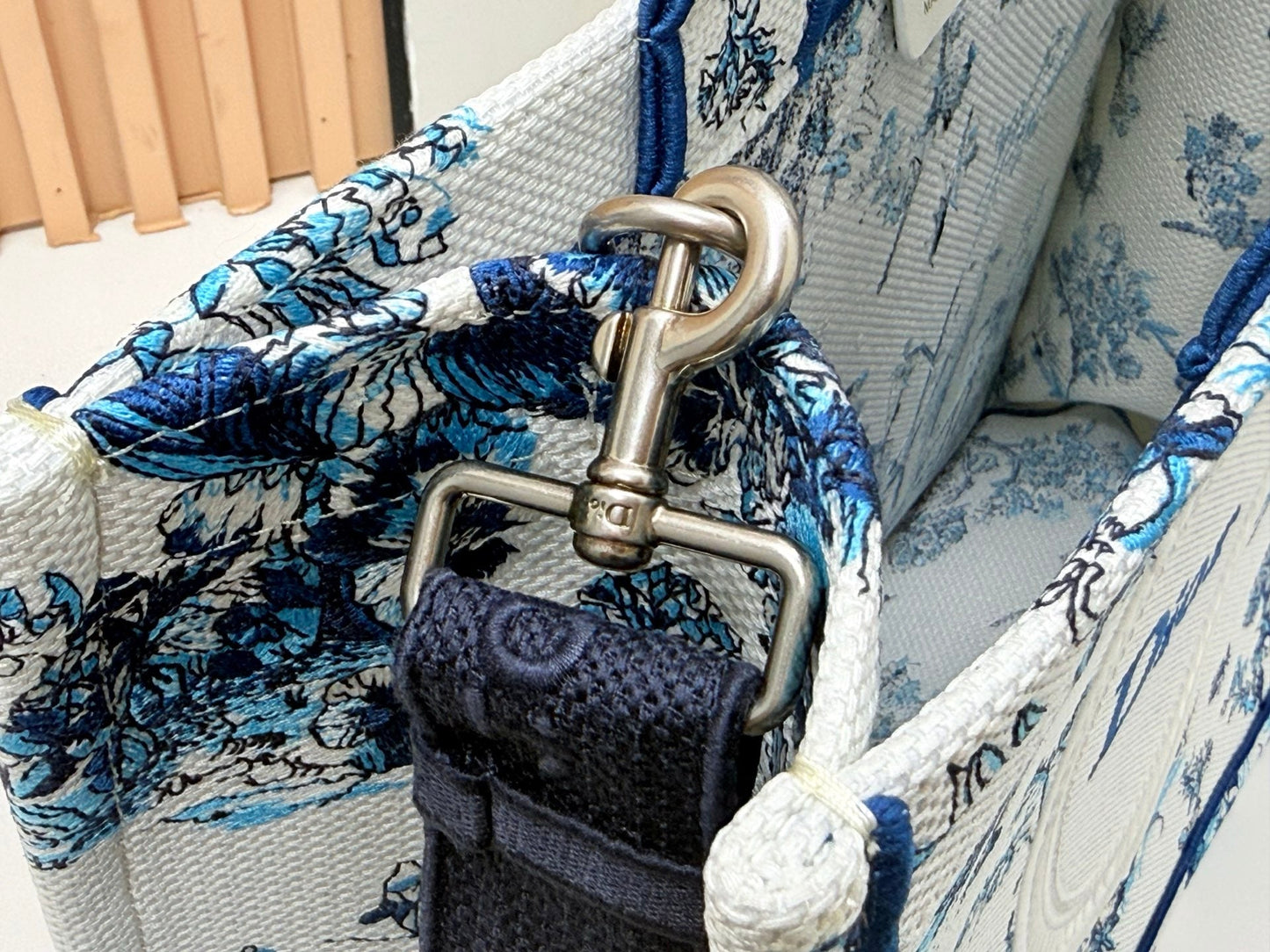Dior Book Tote With Strap Blue Toile De Jouy Floral Garden Canvas