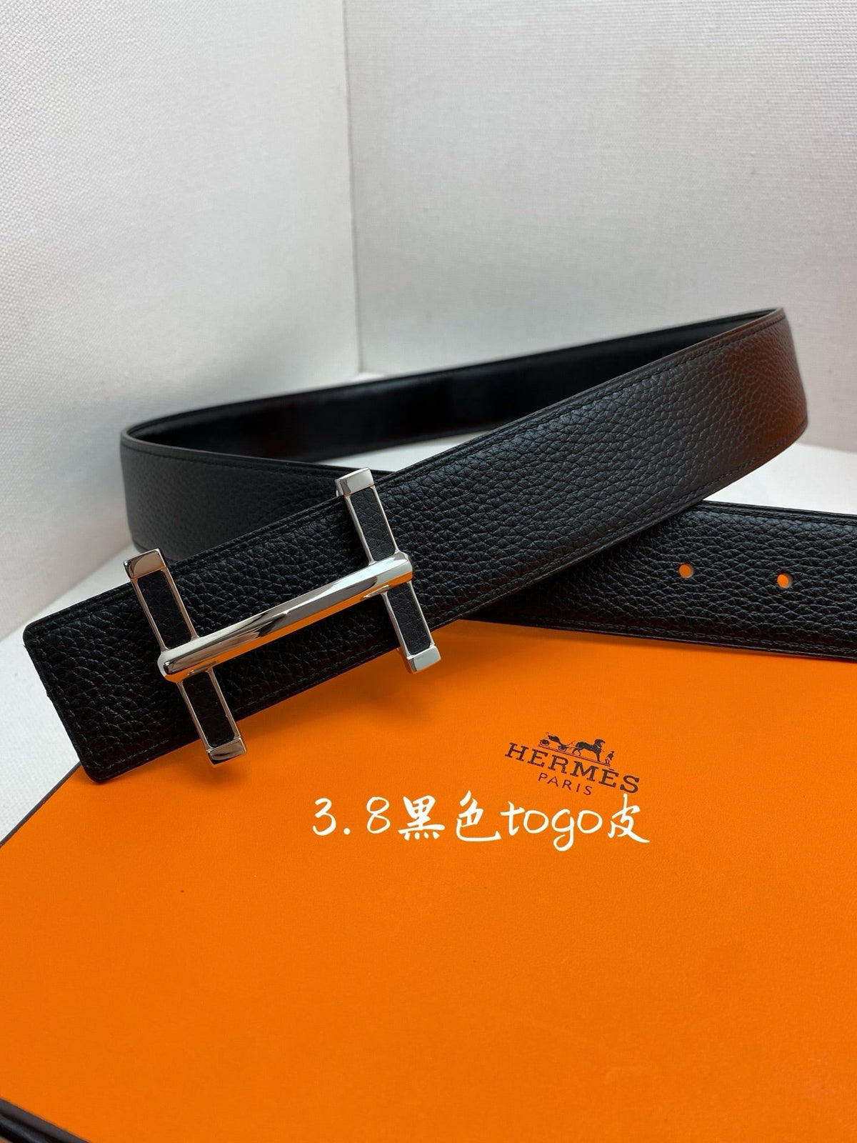 HM 3.8 D'ancre Belt Black Sliver Togo Leather 200510