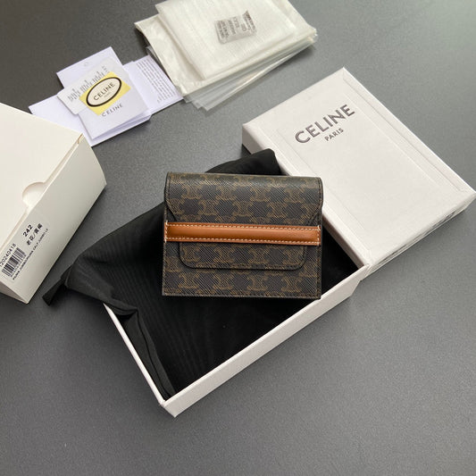 TRIOMPHE 24 Origami Business Card Holder Tan Canvas&Cowhile