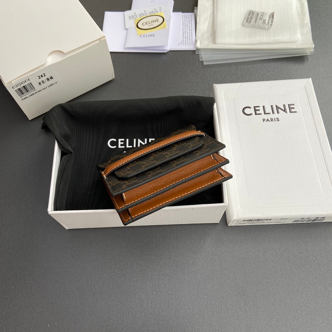 TRIOMPHE 24 Origami Business Card Holder Tan Canvas&Cowhile