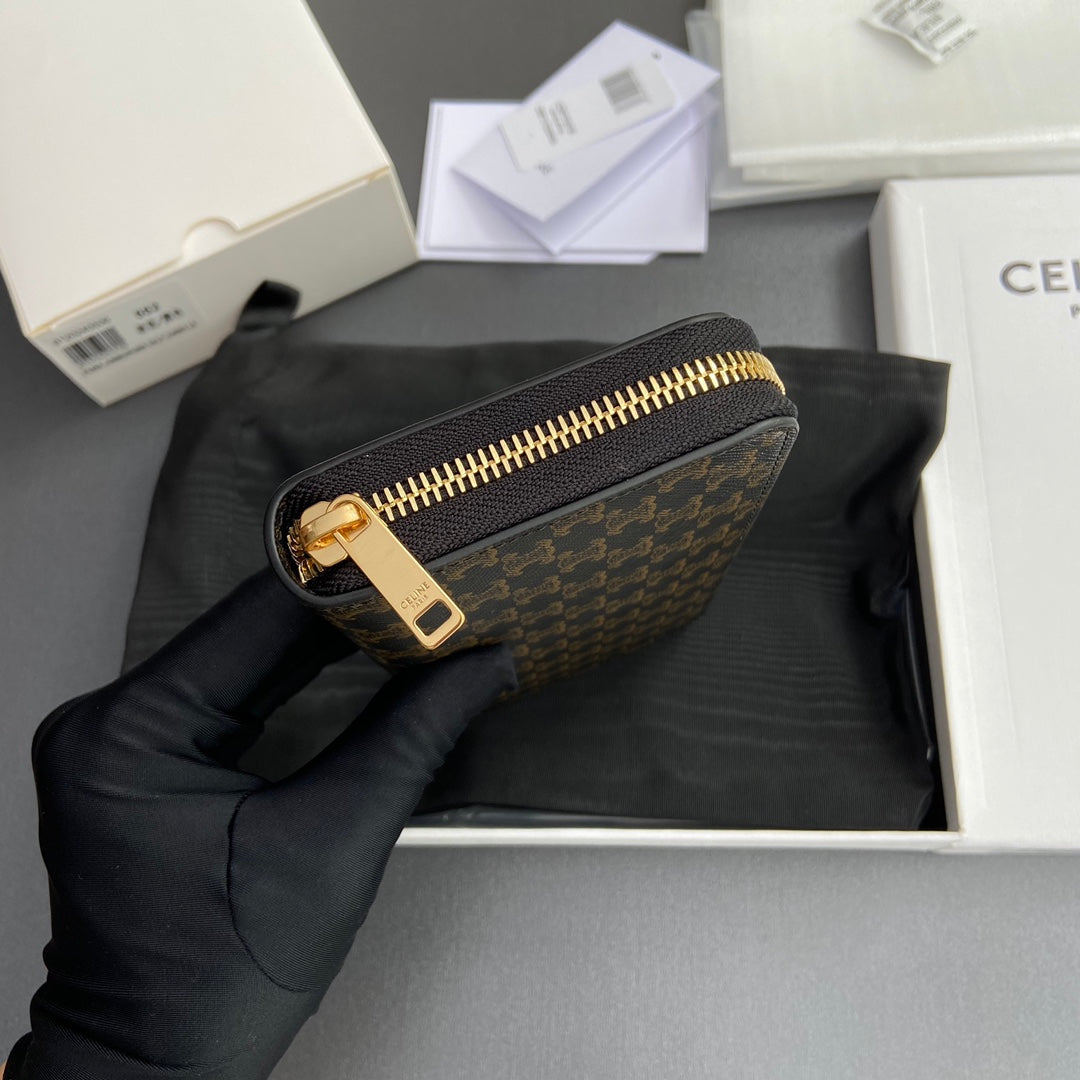 TRIOMPHE Large Zipped Wallet Black Canvas & Cowhide