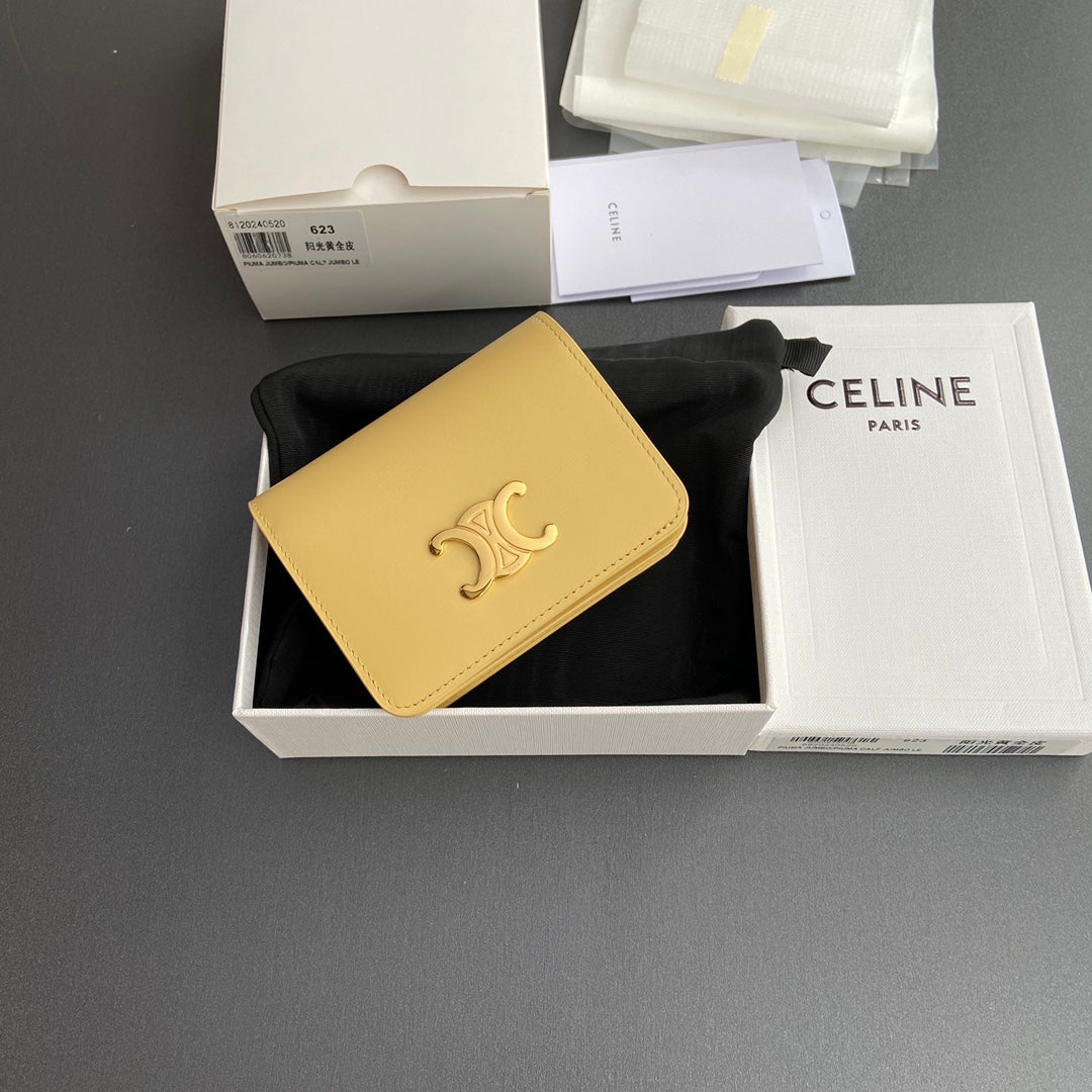 TRIOMPHE 622 Compact Wallet Yellow Leather