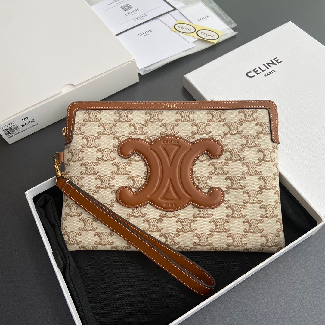 TRIOMPHE PRINT Small Pouch Tan Beige Cowhide