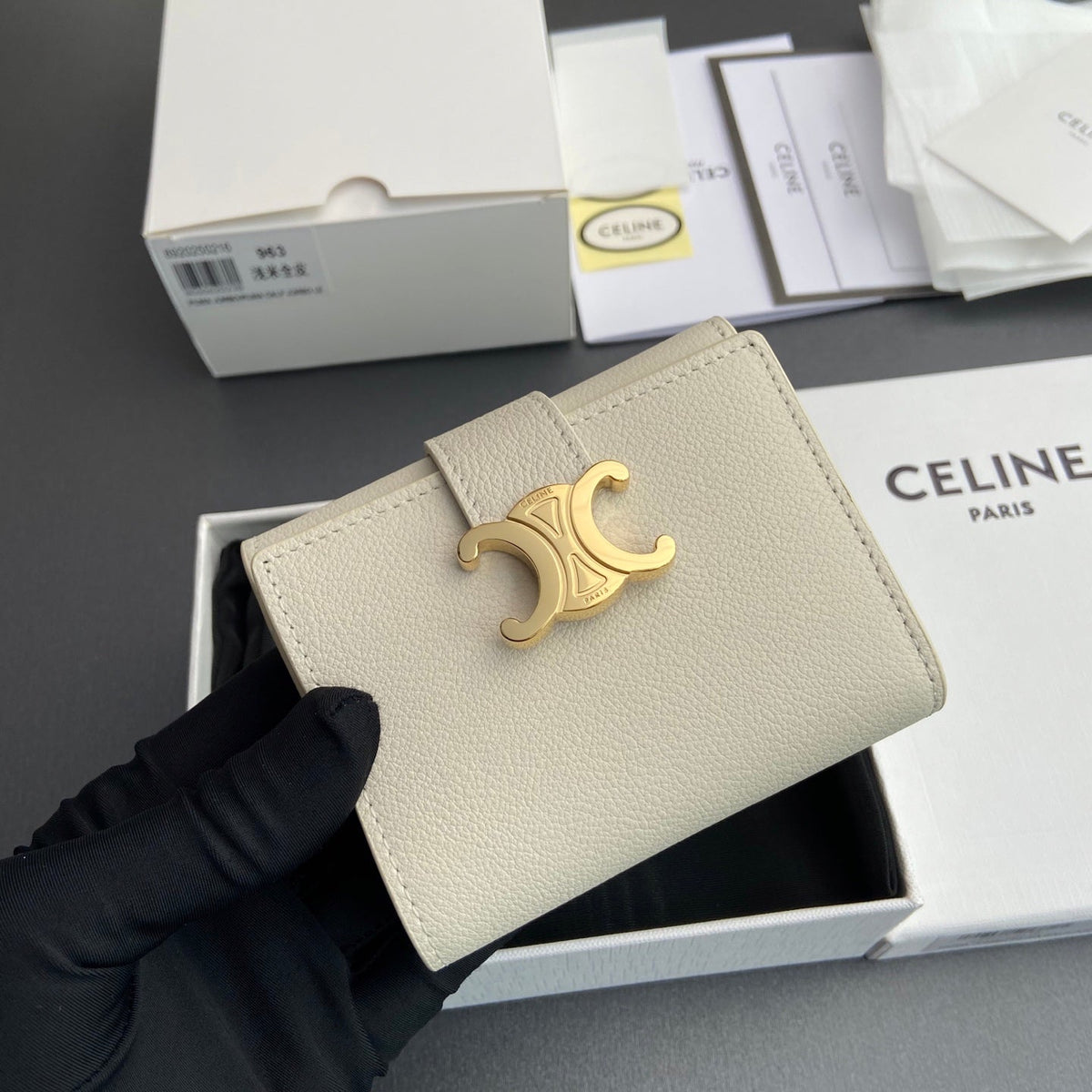 TRIOMPHE Fine Strap Wallet Nino Beige Grain Cowhide GHW