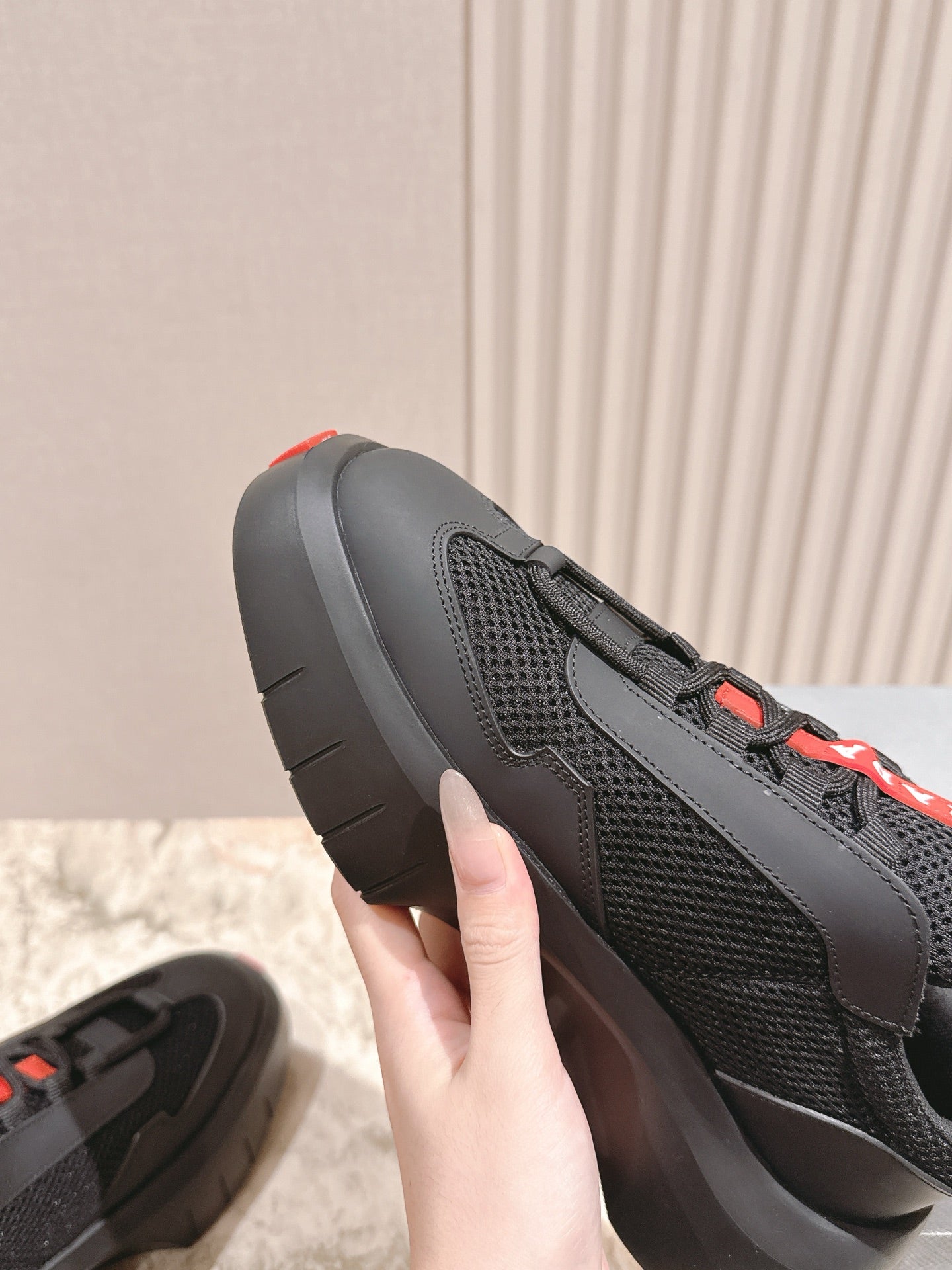 PRA 25s America's Cup Sneakers Black Red Mesh & Cowhide 449691