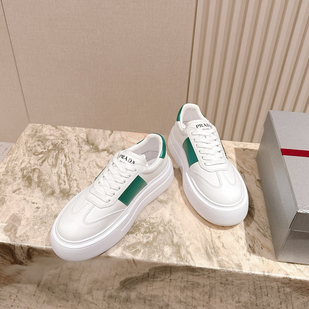 PRA 25s Casual Sneakers White Green Cowhide 449694