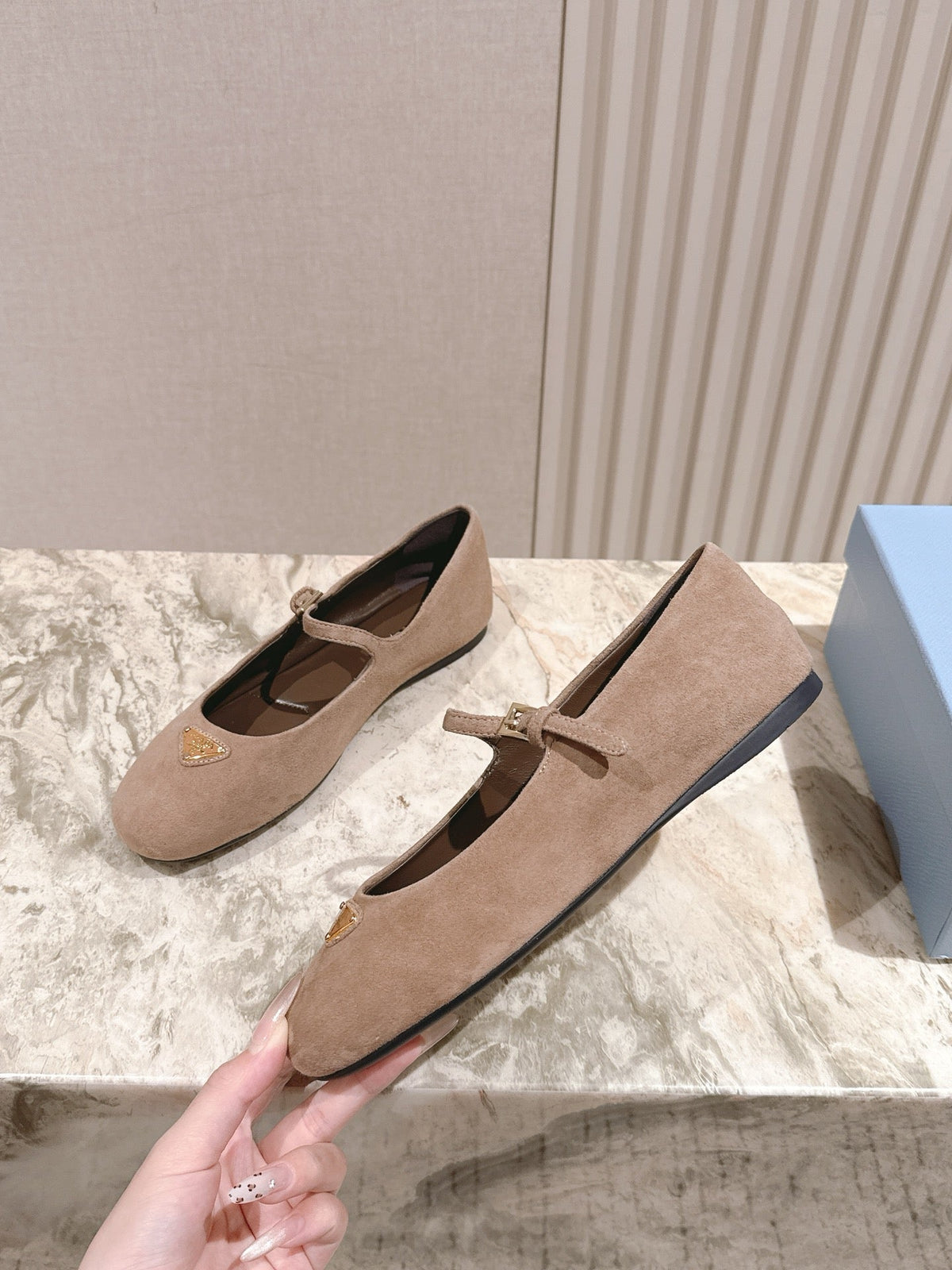 PRA 25s Ballet Flats with Small Buckle Light Brown Suede 449707