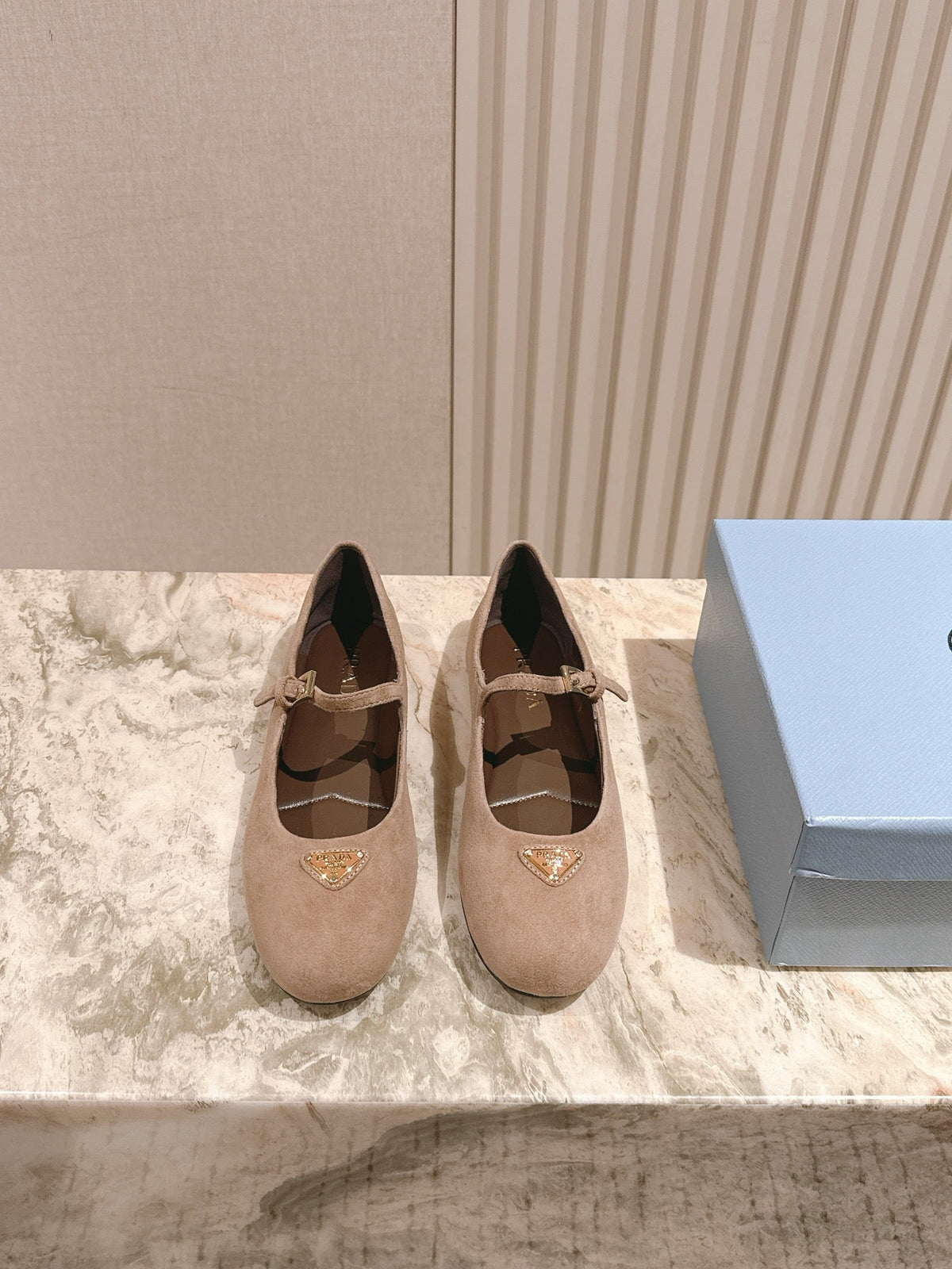 PRA 25s Ballet Flats with Small Buckle Light Brown Suede 449707