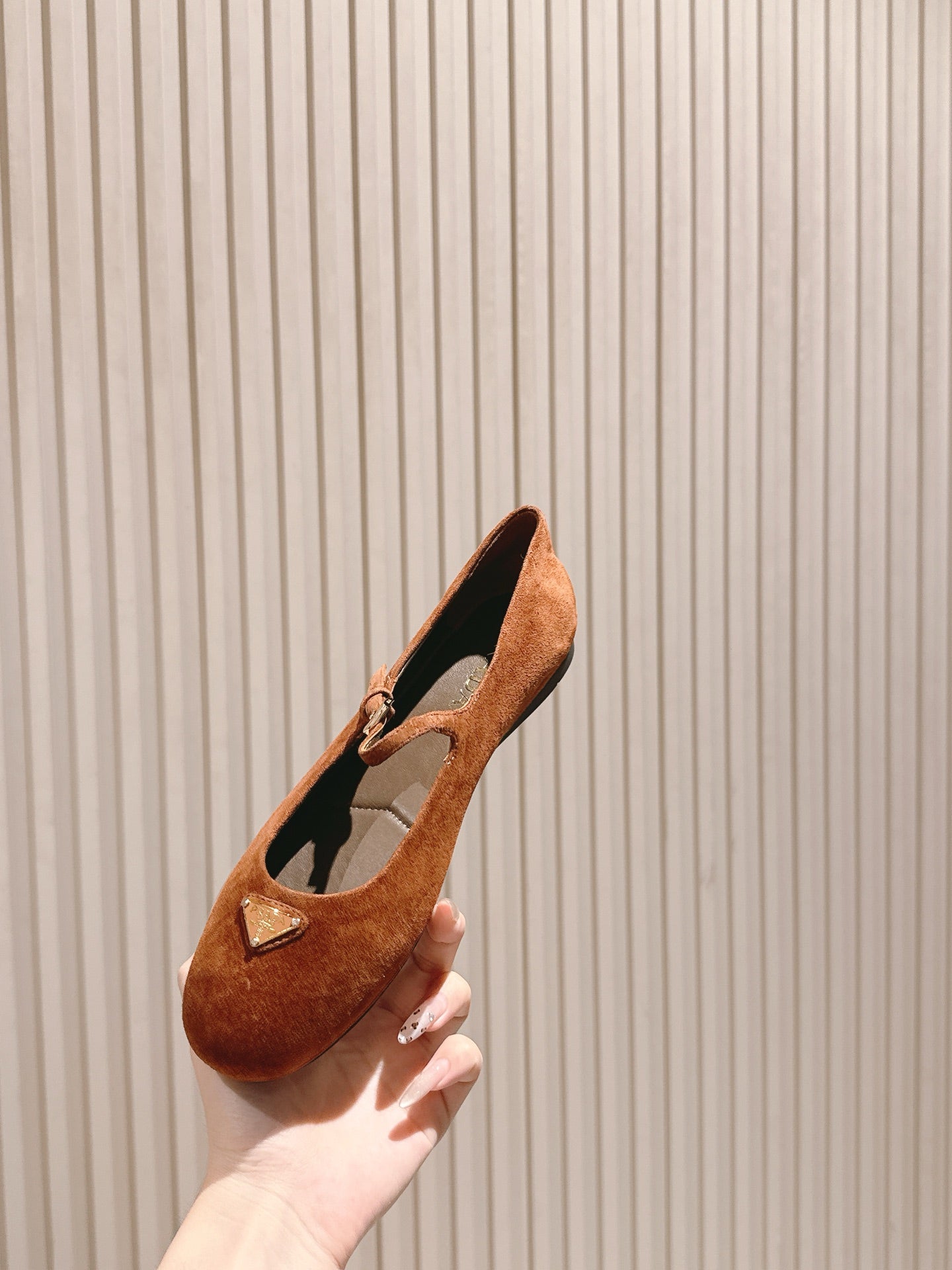 PRA 25s Ballet Flats with Small Buckle Chocolate Suede 449708