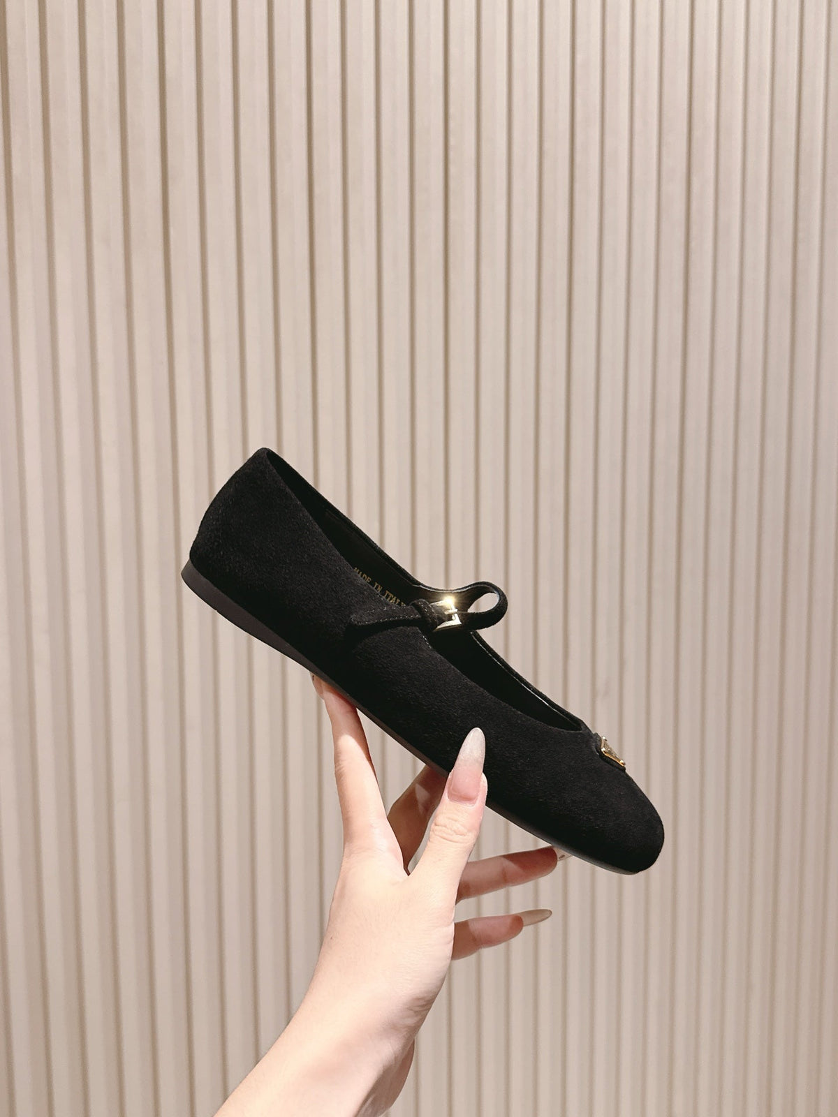 PRA 25s Ballet Flats with Small Buckle Black Suede 449710