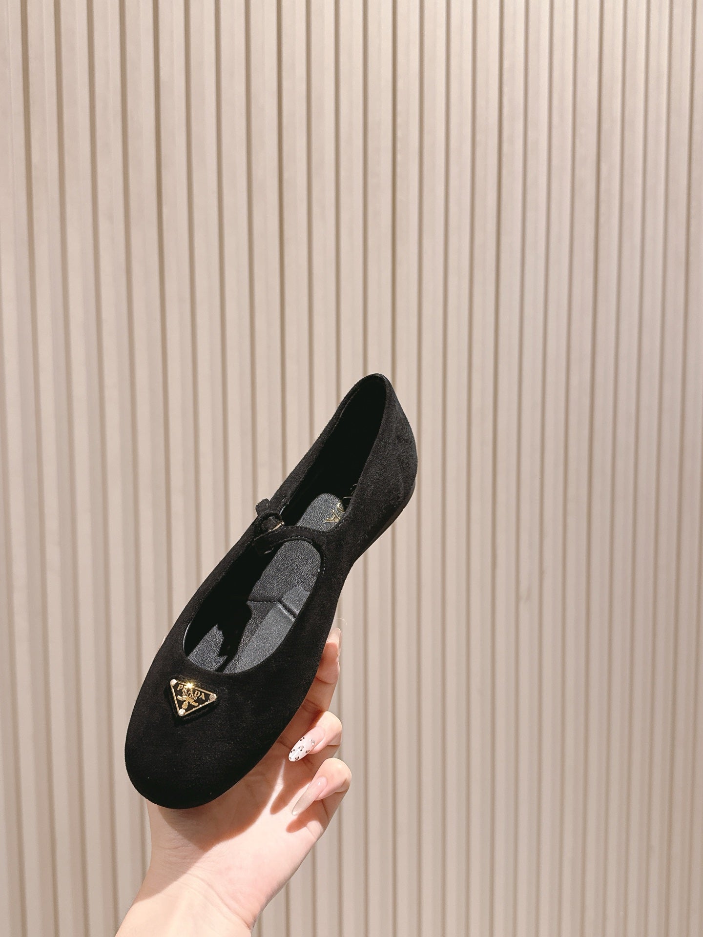 PRA 25s Ballet Flats with Small Buckle Black Suede 449710