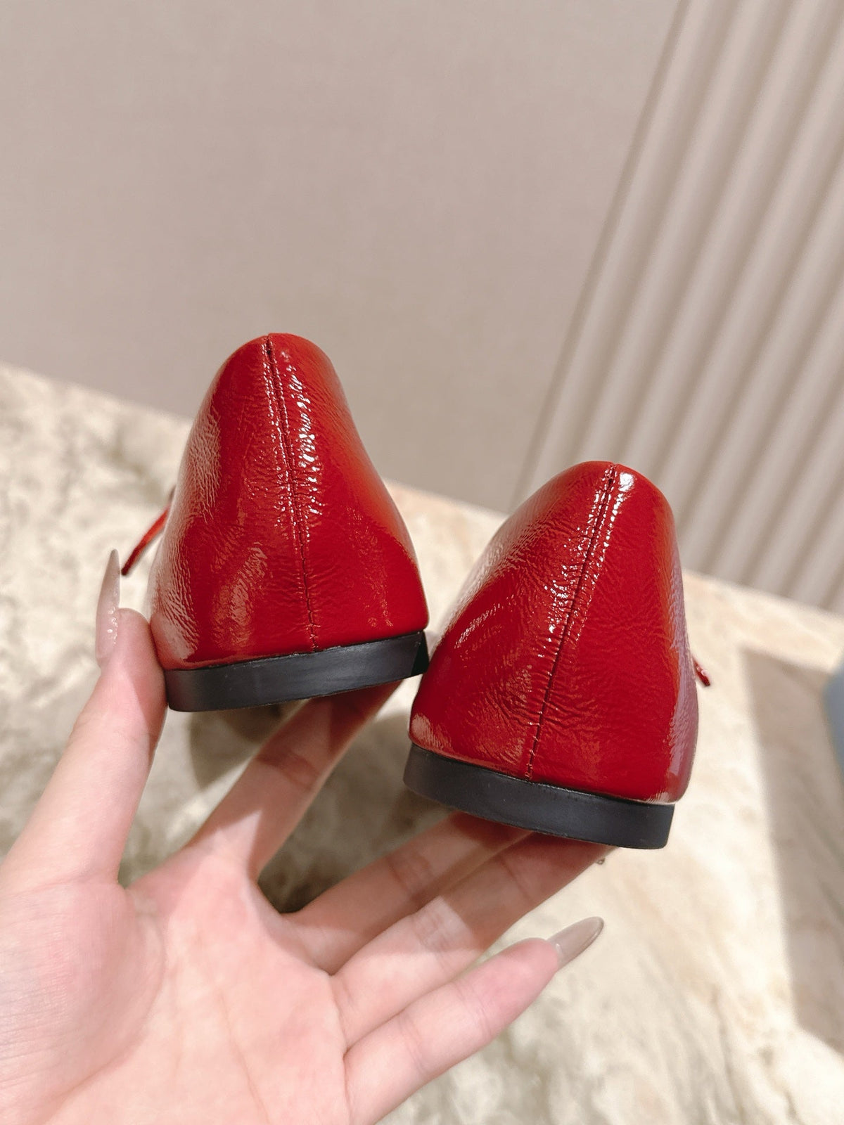 PRA 25s Ballet Flats with Small Buckle Red Shiny Cowhide 449712