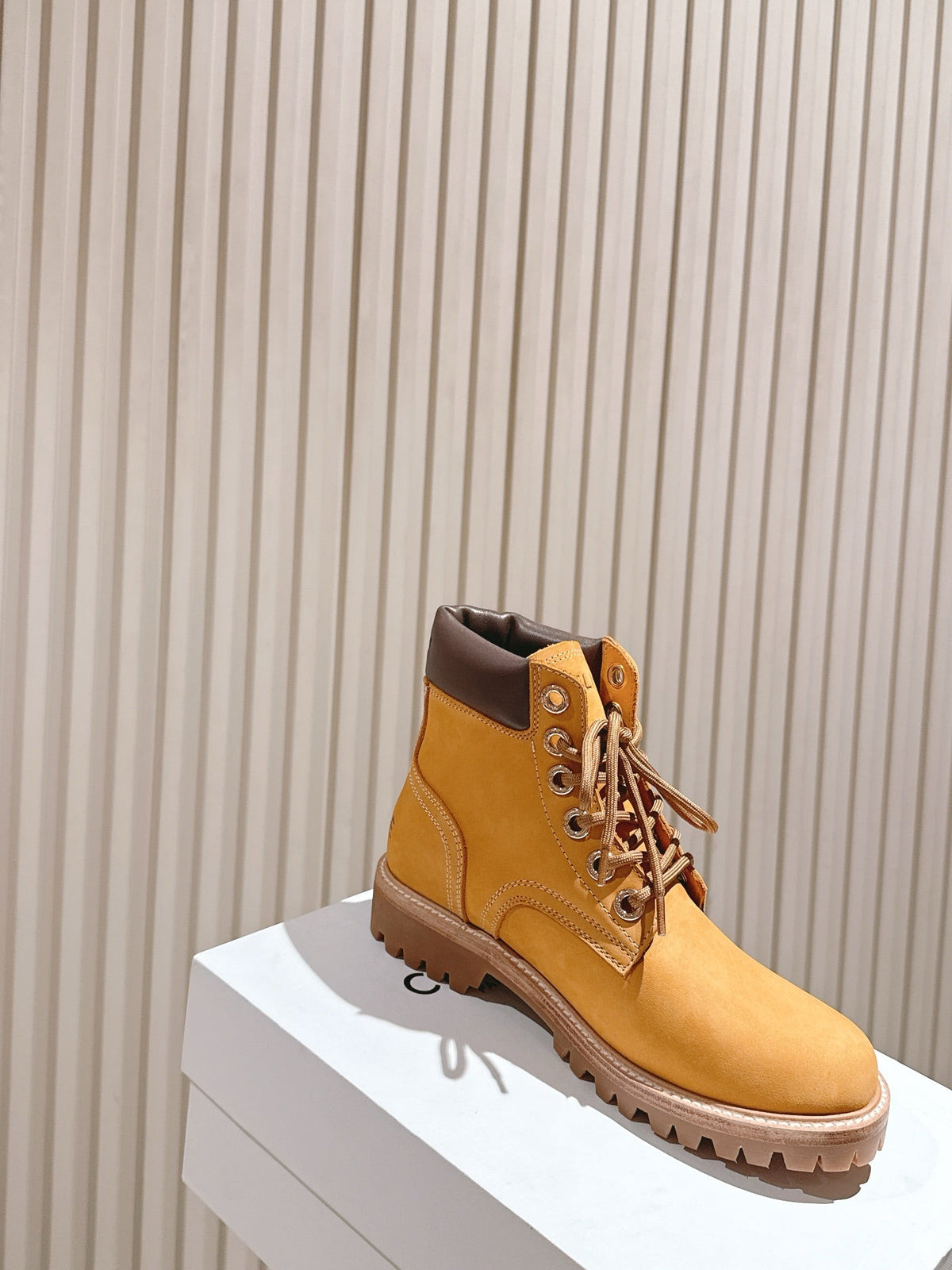 CELINE Kurt Lace-Up Martin Short Boots Light Brown Nubuck Calfskin 452782