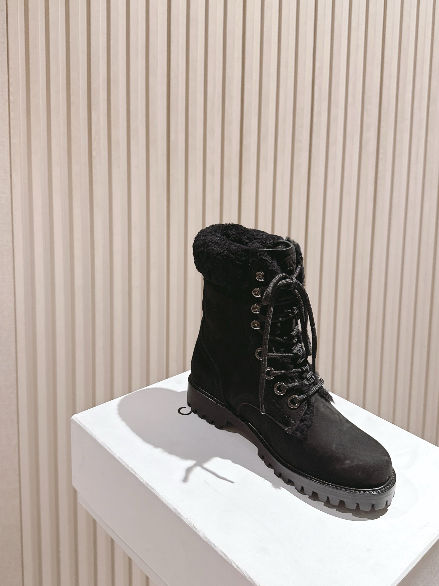 CELINE Kurt Lace-Up Mid Boot Black Nubuck Calfskin And Shearling 452787