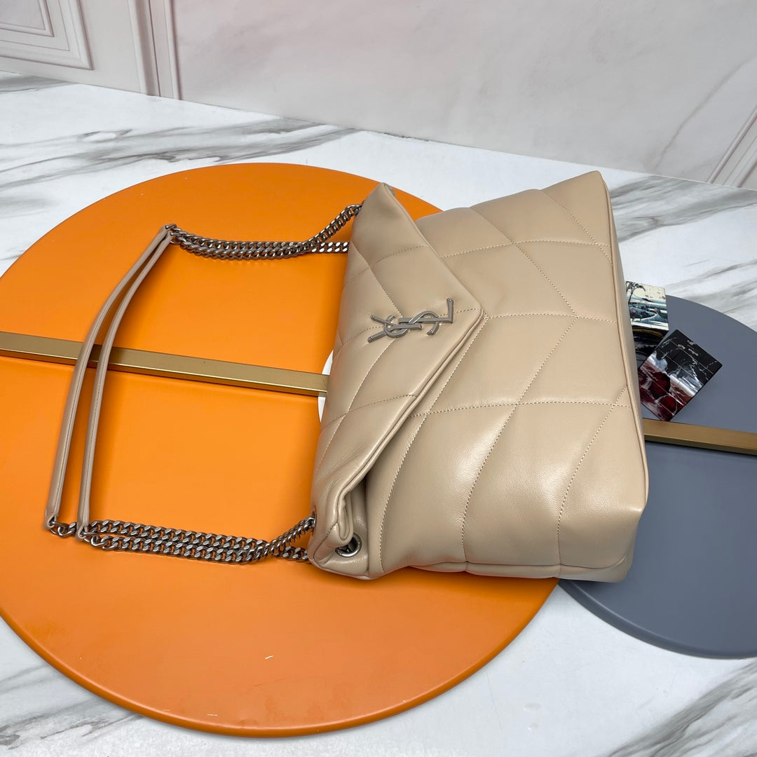 YSL Loulou Puffer Medium Bag 35cm Apricot Glossy Leather SHW