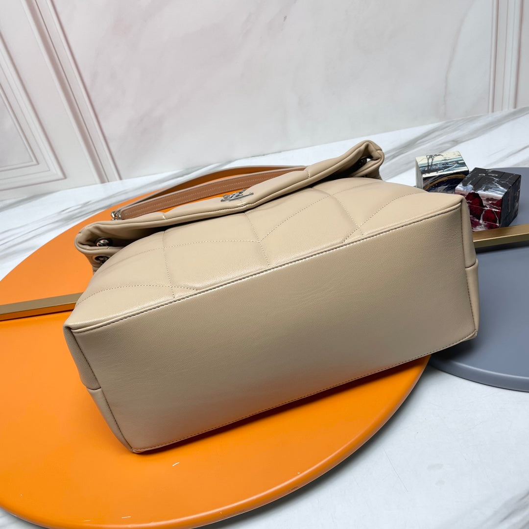 YSL Loulou Puffer Medium Bag 35cm Apricot Glossy Leather SHW