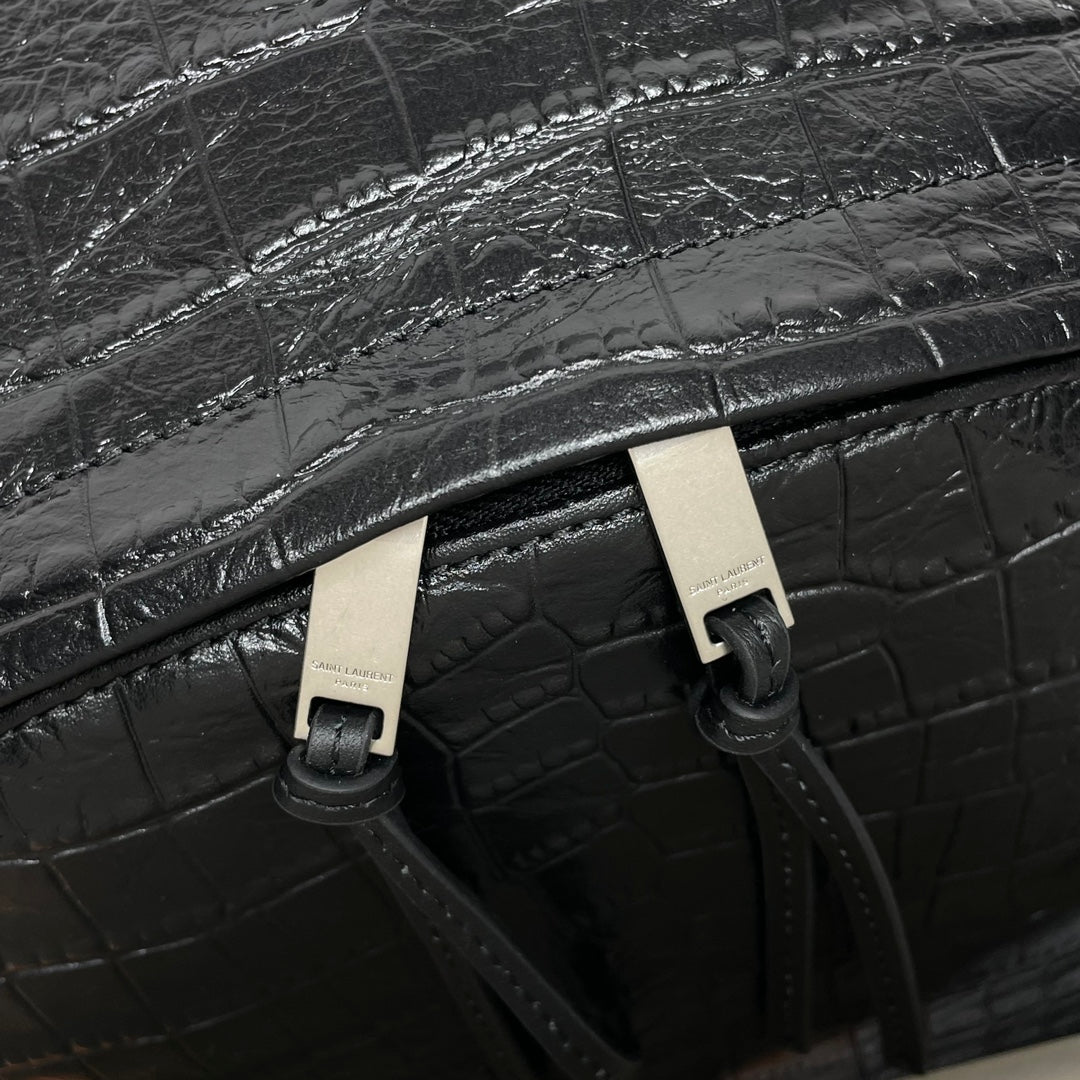 YSL City Backpack 38 Black in Crocodile-patterned Cowhide 285765