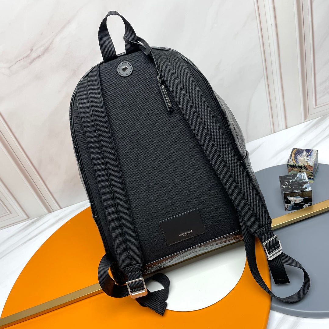 YSL City Backpack 38 Black in Crocodile-patterned Cowhide 285765