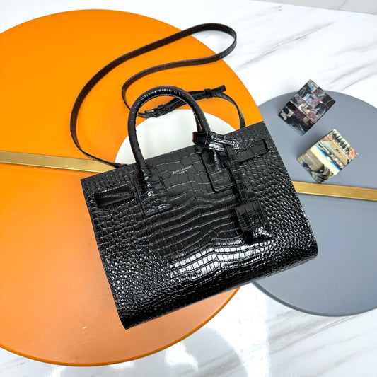 YSL Sac de Jour Baby 26cm Black in Crocodile-patterned Cowhide 285793