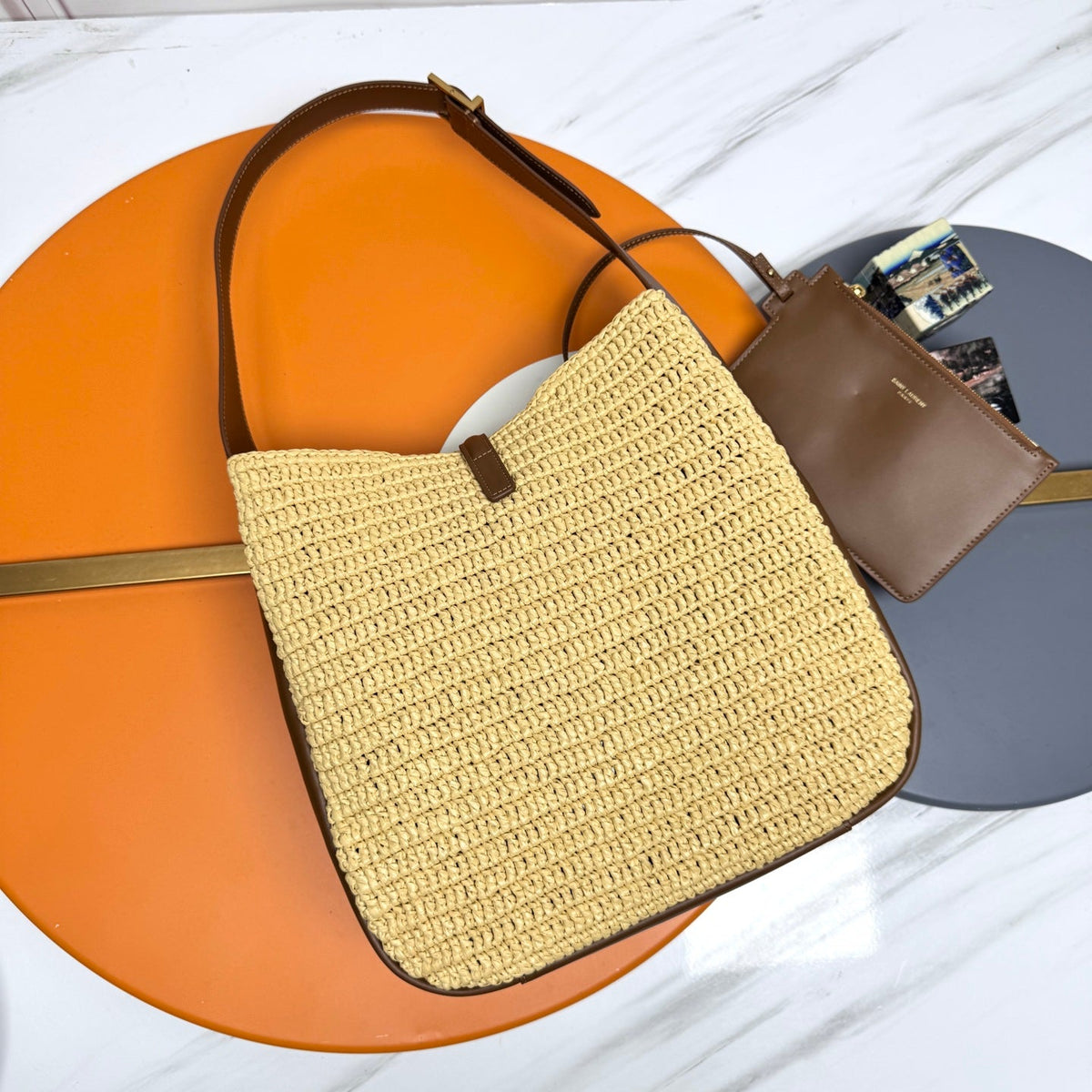 YSL 5A7 Large Bag 30cm Beige Raffia