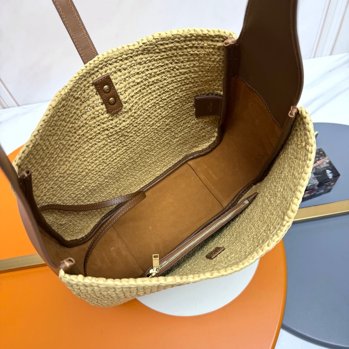 YSL 5A7 Large Bag 30cm Beige Raffia