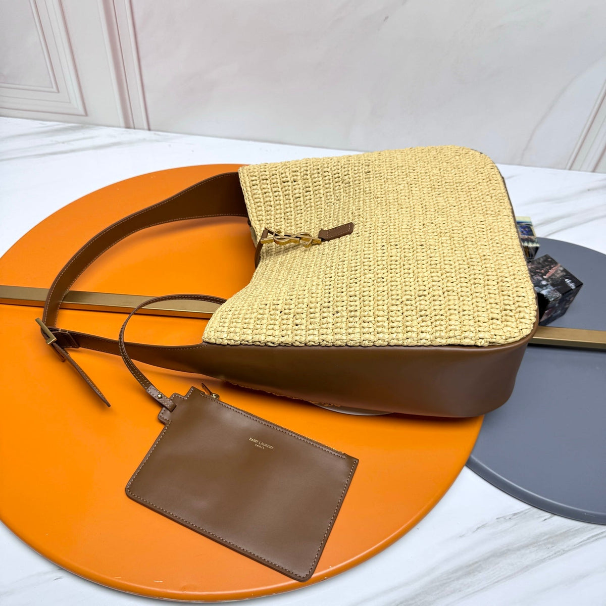 YSL 5A7 Large Bag 30cm Beige Raffia