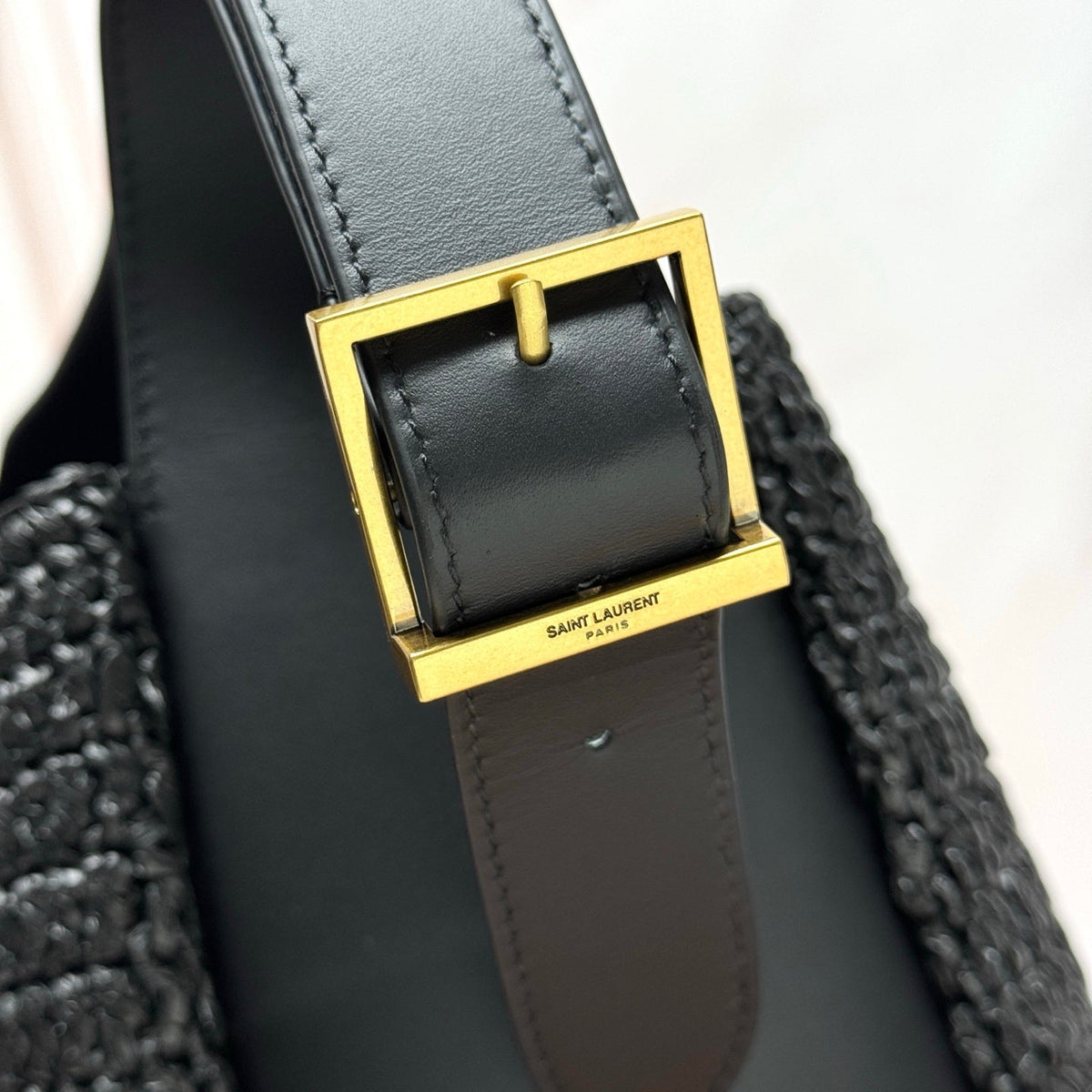 YSL 5A7 Large Bag Black Raffia