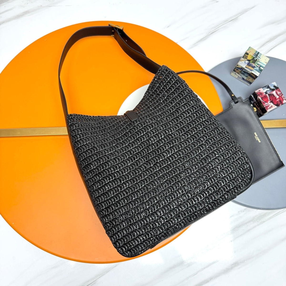 YSL 5A7 Large Bag Black Raffia