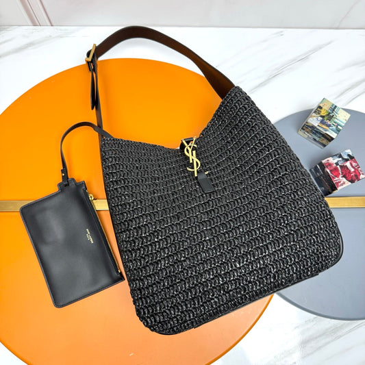 YSL 5A7 Large Bag Black Raffia