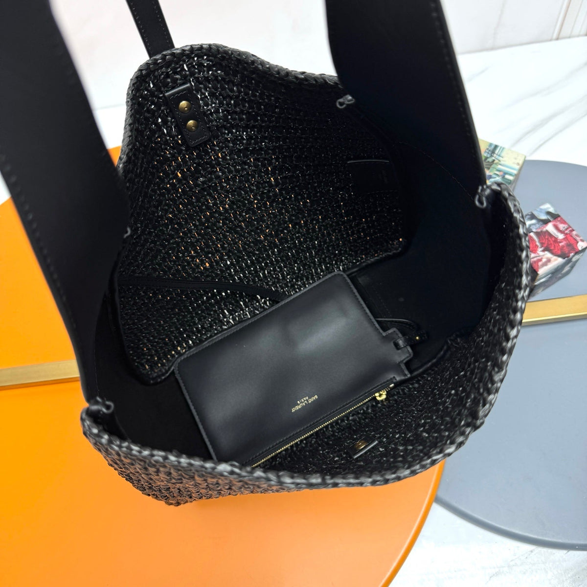 YSL 5A7 Large Bag Black Raffia