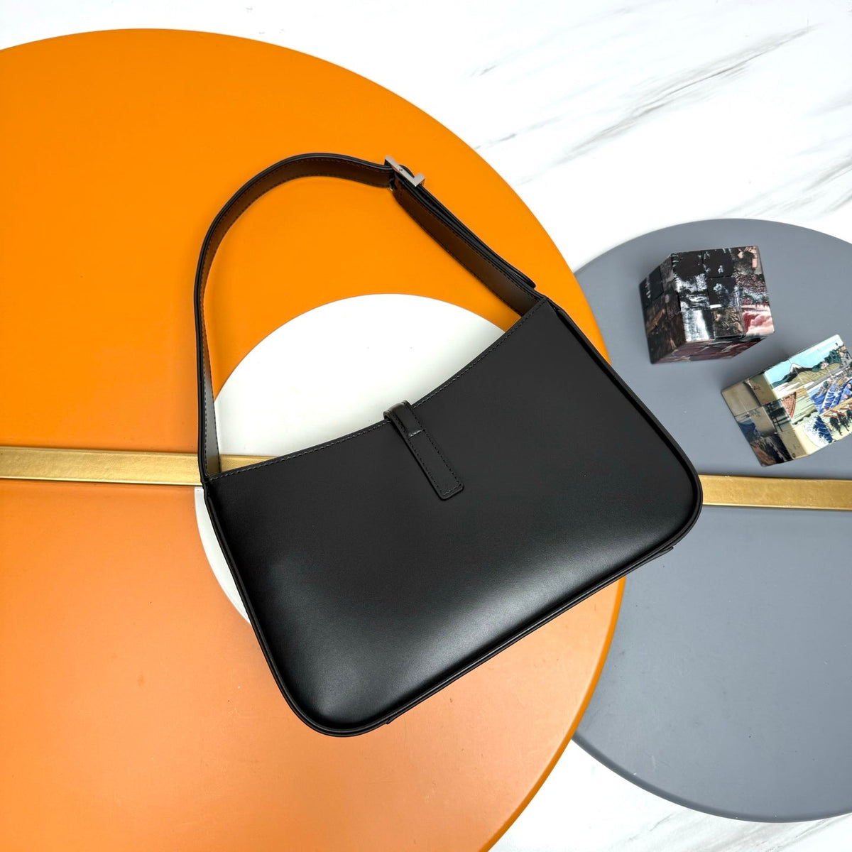 YSL Le 5 À 7 Hobo Bag 25cm Black with Silver hardware in Cowhide 285552
