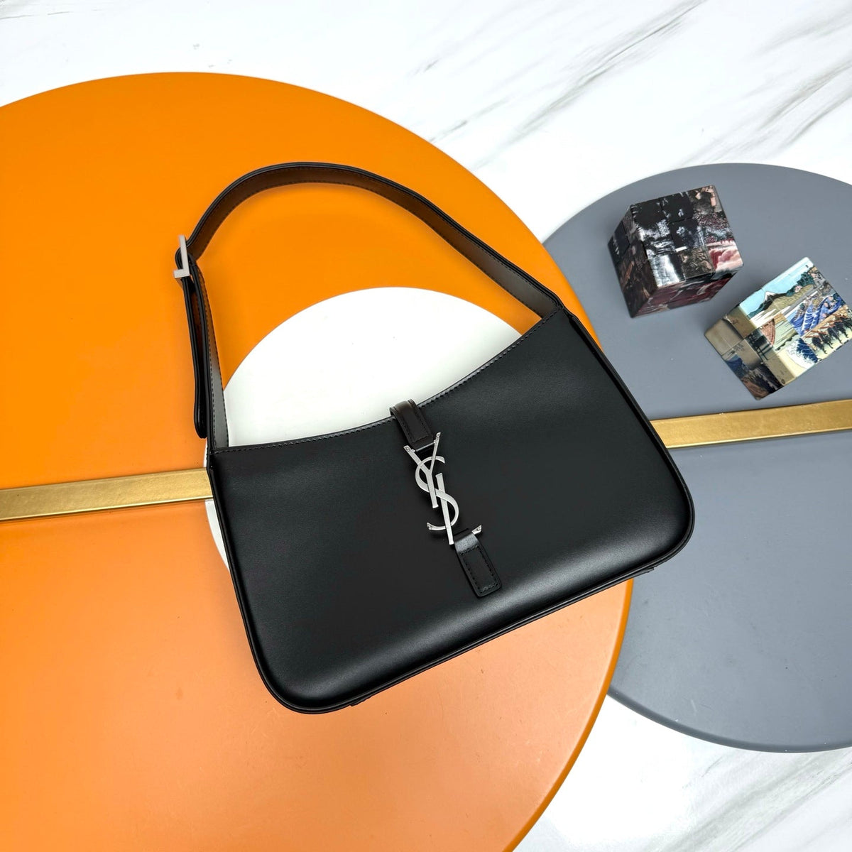 YSL Le 5 À 7 Hobo Bag 25cm Black with Silver hardware in Cowhide 285552