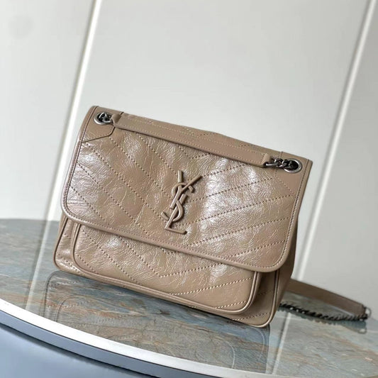 Niki Baby Shoulder Bag 28cm Beige Glossy Leather 286056