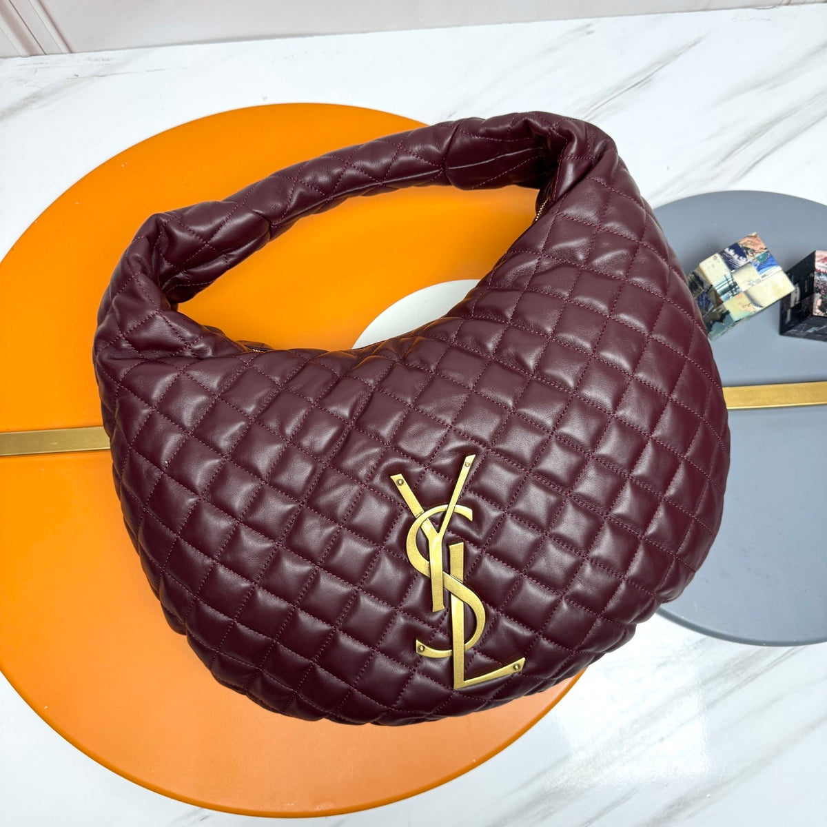 YSL Icarino Large Shoulder Bag Burgundy Quited Leather 286007