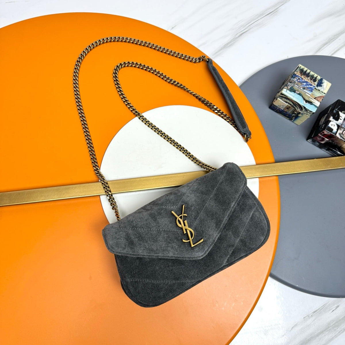 YSL Loulou Mini Bag 20cm Grey Suede 285675
