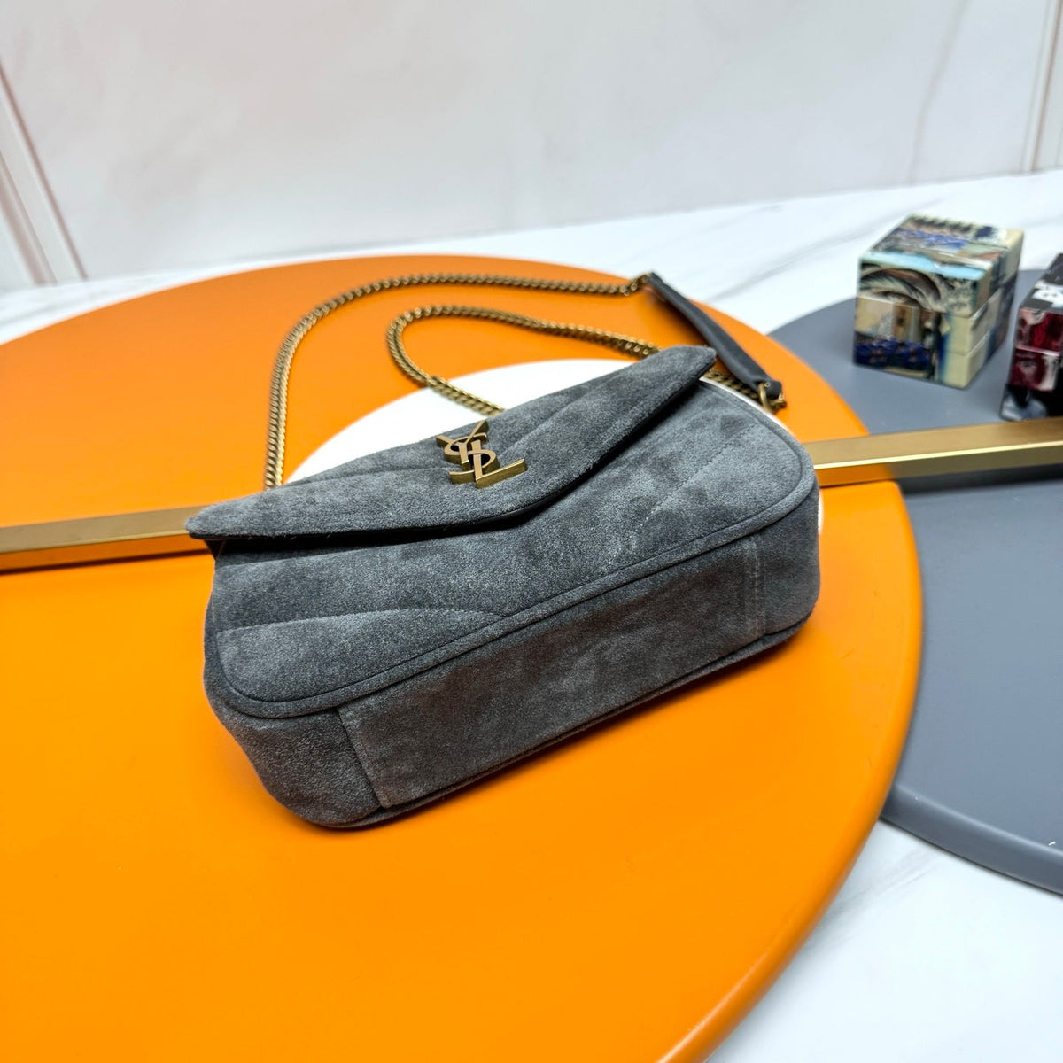 YSL Loulou Mini Bag 20cm Grey Suede 285675