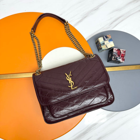 Niki Baby Shoulder Bag 28cm Burgundy Glossy Leather 285484